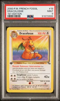 🔥PSA 9 2000 POKEMON FRENCH FOSSIL 1ST EDITION DRACOLOSSE #19 Dragonite LOW POP - Image 1