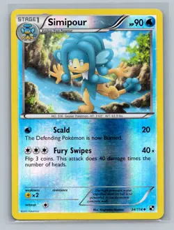 Pokemon TCG Simipour 34/114 Black and White Reverse Holo LP - Image 1