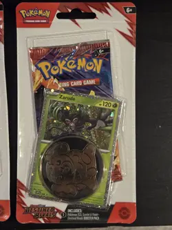 Pokemon Destined Rivals Blister Pack Zarude Cosmos Holo Promo & Coin Lot Of 4 - Image 2
