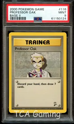 PSA 9 MINT Professor Oak 116/130 Base Set 2 Pokemon Card 124 - Image 1
