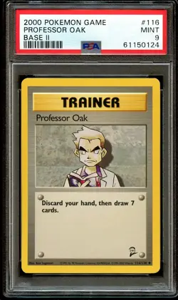 PSA 9 MINT Professor Oak 116/130 Base Set 2 Pokemon Card 124 - Image 2