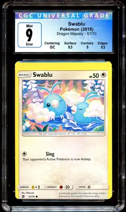 CGC 9 MINT Swablu 57/70 ERROR MISCUT Dragon Majesty Pokemon Card 011 - Image 2