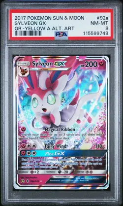 2017 POKEMON SUN & MOON GUARDIANS RISING YELLOW A ALTERNATE ART SYLVEON GX PSA 8 - Image 1