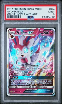 2017 POKEMON SUN & MOON GUARDIANS RISING YELLOW A ALTERNATE ART SYLVEON GX PSA 9 - Image 1
