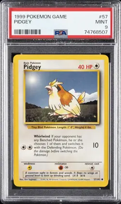 1999 POKEMON BASE SET UNLIMITED #57 PIDGEY PSA 9 - Image 1