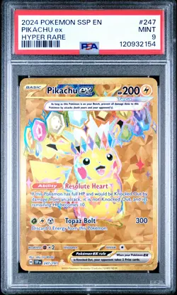 2024 POKEMON SSP EN-SURGING SPARKS HYPER RARE #247 PIKACHU EX PSA 9 - Image 1