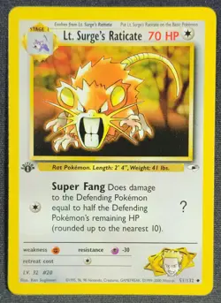 2000 Gym Heroes Lt. Surge's Raticate 51/132 1st Edition Pokemon Vintage WOTC - Image 1