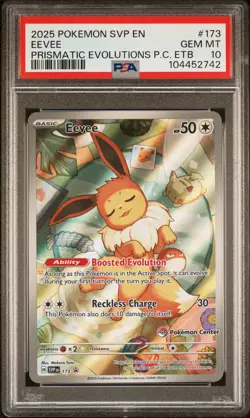 2025 POKEMON PRISMATIC EVOLUTIONS POKEMON CENTER ETB SVP PROMO #173 EEVEE PSA 10 - Image 1