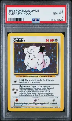 1999 POKEMON BASE SET UNLIMITED #5 CLEFAIRY-HOLO PSA 8 - Image 1