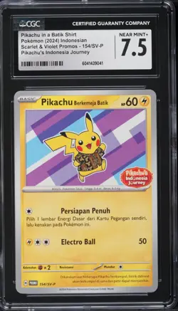 Pokemon Indonesian SV Promo Pikachu In A Batik Shirt #154 CGC 7.5 NRMT POP 5! - Image 1