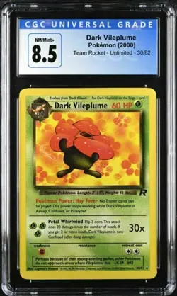 2000 Pokemon Team Rocket Unlimited Dark Vileplume 30/82 CGC 8.5 NM/Mint+ Graded - Image 1