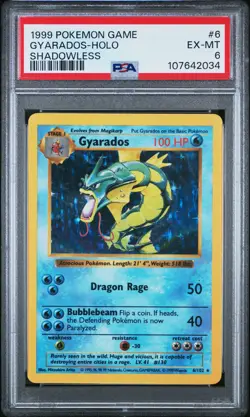 1999 POKEMON BASE SET SHADOWLESS #6 GYARADOS-HOLO PSA 6 - Image 1