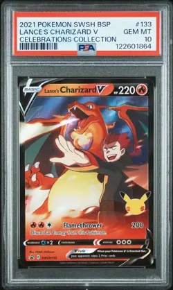 2021 POKEMON SWSH BLACK STAR PROMO CELEBRATIONS COLL LANCE'S CHARIZARD V PSA 10 - Image 1