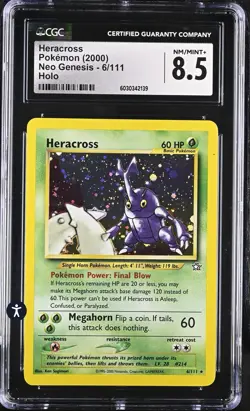 Pokemon Neo Genesis 6/111 Heracross 2000 Holo Rare Grass CGC 8.5 NM/MINT+ - Image 2
