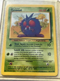 1999 Pokemon Base Set 2 Common VENONAT 97/130 NM-MT - Image 3