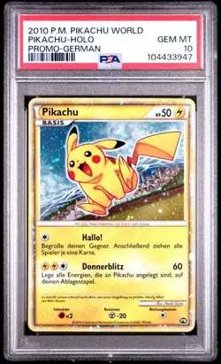 2010 POKEMON PIKACHU WORLD PROMO GERMAN PIKACHU-HOLO PSA 10 - Image 1