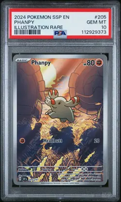 2024 POKEMON SSP EN-SURGING SPARKS ILLUSTRATION RARE #205 PHANPY PSA 10 - Image 1