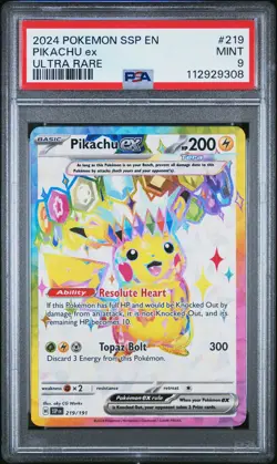 2024 POKEMON SSP EN-SURGING SPARKS ULTRA RARE #219 PIKACHU EX PSA 9 - Image 1