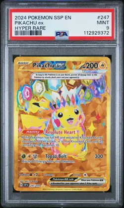 2024 POKEMON SSP EN-SURGING SPARKS HYPER RARE #247 PIKACHU EX PSA 9 - Image 1