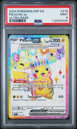 2024 POKEMON SSP EN-SURGING SPARKS ULTRA RARE #219 PIKACHU EX PSA 9 - Image 1