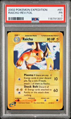 PSA 1 PR 2002 Expedition Raichu Reverse Holo Foil 25/165 E-Reader Pokemon WOTC - Image 1
