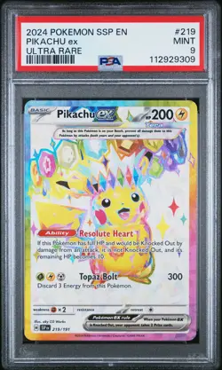2024 POKEMON SSP EN-SURGING SPARKS ULTRA RARE #219 PIKACHU EX PSA 9 - Image 1