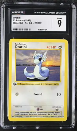 CGC 9 MINT Dratini 1999 Base Set 1st Edition 26/102 Pokemon Card - Image 1