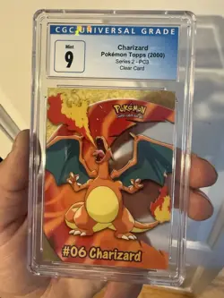 Pokemon Charizard Topps Series 2, TV Animation Clear Card #PC3, CGC 9 - Image 1