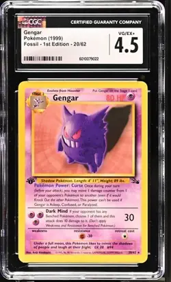 CGC 4.5 Gengar 1999 Fossil 1st Edition 20/62 Pokemon Card - Image 1