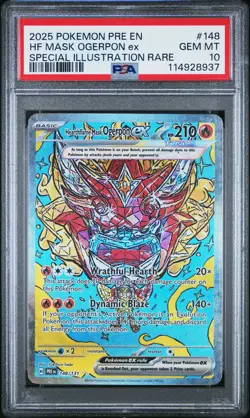 2025 POKEMON PRE EN-PRISMATIC EVOLUTIONS #148 HEARTHFLAME MASK OGERPON EX PSA 10 - Image 1