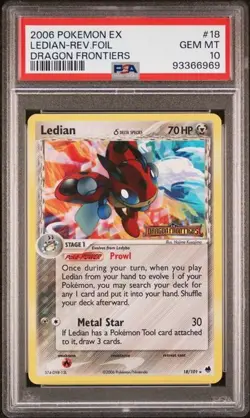 PSA 10 GEM MINT Ledian Reverse Foil Holo Dragon Frontiers #18 2006 Pokemon EX - Image 1