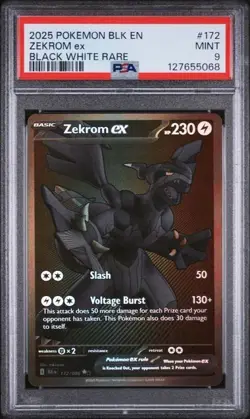 PSA 9 2025 POKEMON BLK EN-BLACK BOLT BLACK WHITE RARE #172 ZEKROM EX - Image 1