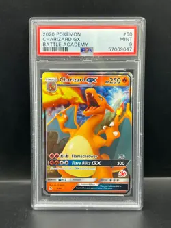 Pokemon PSA 9 MINT Charizard GX 9/68 Battle Academy #60 Stamped 2020 S#9647 - Image 1