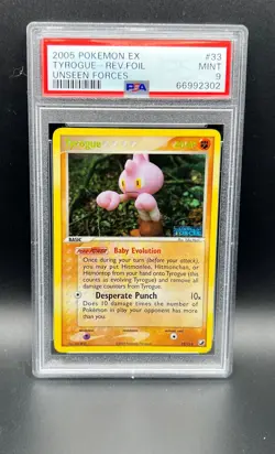 Pokemon PSA 9 MINT Tyrogue 33/115 EX Unseen Forces Reverse Holofoil 2005 S#2302 - Image 1