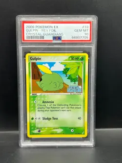 Pokemon PSA 10 GEM MT Gulpin 33/100 Crystal Guardians Reverse Holo 2005 S#7705 - Image 1