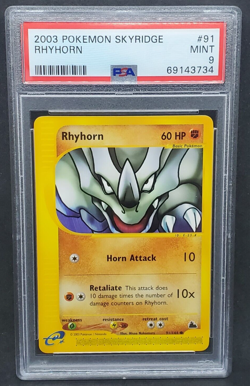Pokemon PSA 9 MINT Rhyhorn 91/144 Skyridge Non-Holo E-Reader Common 2003 s#3734 - Image 1