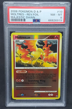Pokemon PSA 8 NM-MT Moltres 10/100 DP Majestic Dawn Reverse Holofoil 2008 S#6919 - Image 1