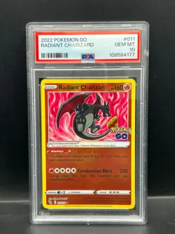Pokemon PSA 10 GEM MT Radiant Charizard 011/078 Pokemon Go Holofoil 2022 S#4177 - Image 1