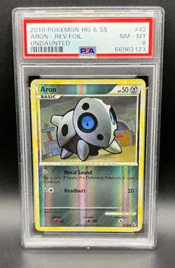 Pokemon PSA 8 NM-MT Aron 42/90 HGSS Undaunted Reverse Holofoil 2010 S#2123 - Image 1