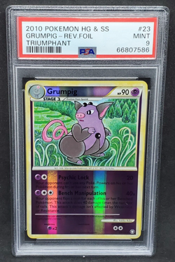 Pokemon PSA 9 MINT Grumpig 23/102 HS Triumphant Reverse Holofoil 2010 S#7586 - Image 1