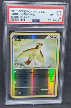 Pokemon PSA 8 NM-MT Pidgey 71/102 HS Triumphant Reverse Holofoil 2010 S#0087 - Image 1