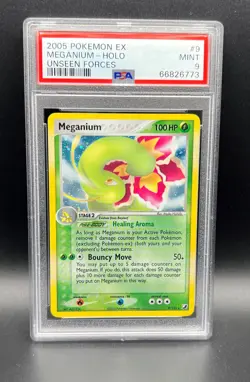 Pokemon PSA 9 MINT Meganium 9/115 EX Unseen Forces Holofoil 2005 S#6773 - Image 1