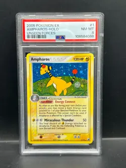 Pokemon PSA 8 NM-MT Ampharos 1/115 EX Unseen Forces Holofoil 2005 S#4088 - Image 1