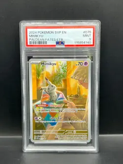 Pokemon PSA 9 MINT Mimikyu SVP 075 Paldean Fates ETB Holofoil 2024 S#4140 - Image 1
