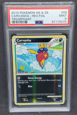 Pokemon PSA 9 MINT Carvanha 59/102 HS Triumphant Reverse Holofoil 2010 S#0075 - Image 1