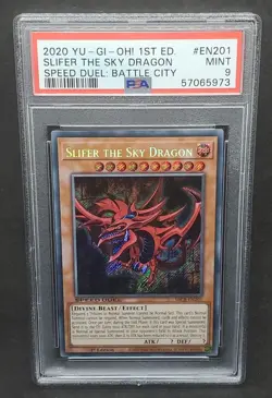 Yugioh PSA 9 MINT Slifer the Sky Dragon SBCB-EN201 1st Edition Secret Rare - Image 1