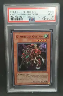 Yugioh PSA 9 MINT Chaosrider Gustaph IOC-018 1st Edition Super Rare 2004 - Image 1