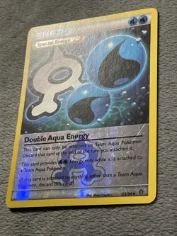 Double Aqua Energy 33/34 Reverse Holo Pokemon Card Double Crisis 2015 LP - Image 2