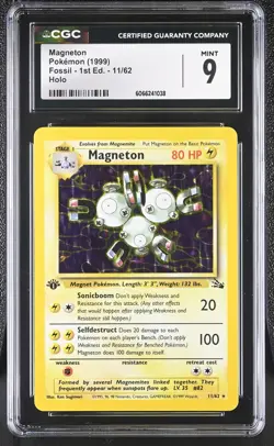 CGC 9 MINT Magneton 1999 Fossil 1st Edition 11/62 Holo Pokemon Card - Image 1