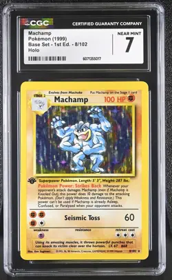 CGC 7 Machamp 1999 Base Set 1st Edition 8/102 Holo Pokemon Card - Image 1